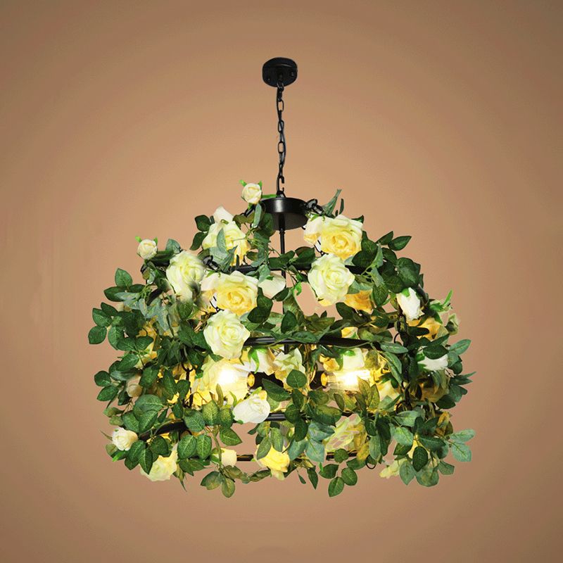 Vintage Geometric Ceiling Lighting Metal Chandelier Light Fixture with Artificial Plant