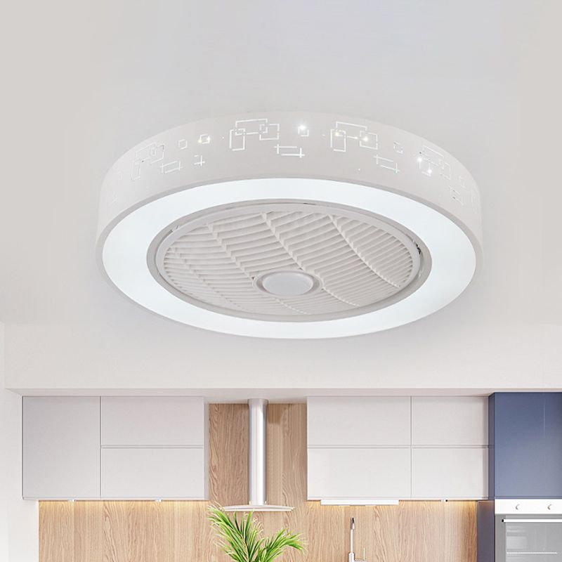 Ventilateur de salon de tambour 8 "de haut Light Metal contemporain LED Blanc 3 lames semi-flush Mount Lighting Fixture