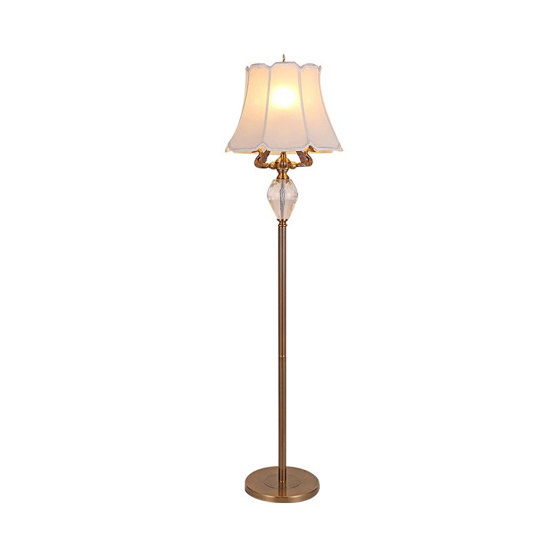 Witte klokvormige vloer leeslicht minimalisme stof 1 lichte slaapkamer staande lamp met kristal accent