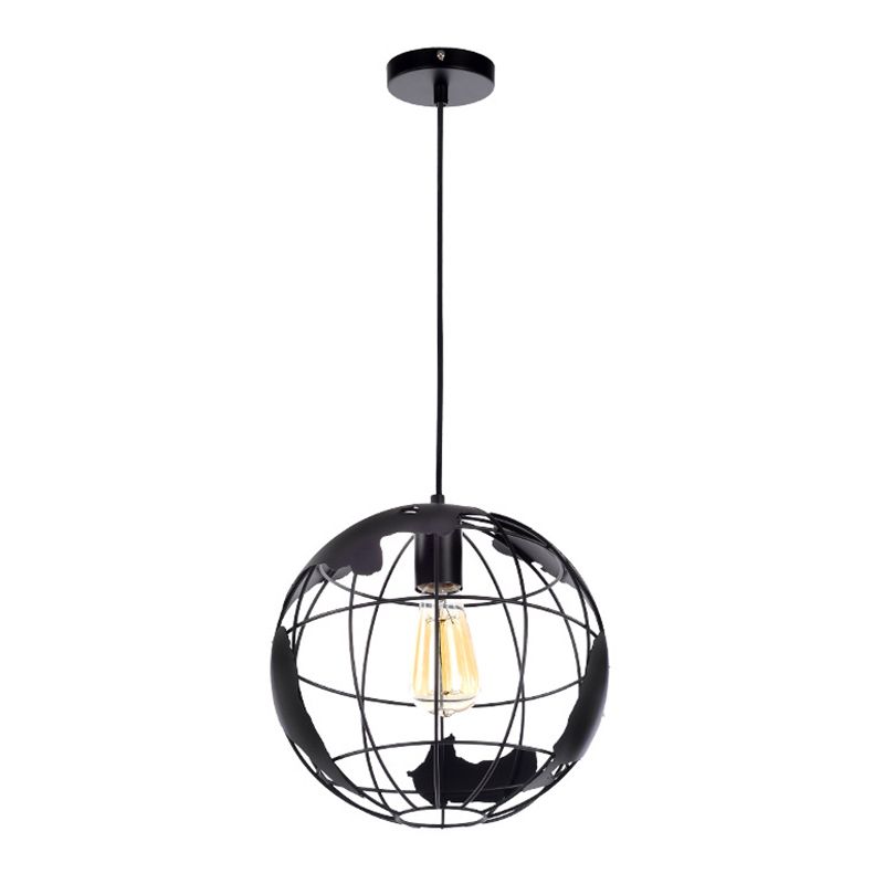 1 Light Sphérique Cage Pendante Light Retro Metal Shade Restaurant lampe suspendue