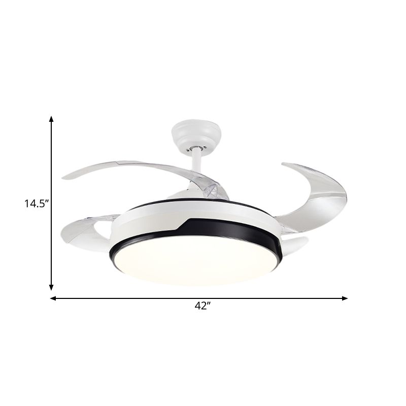 Acrylic Drum-Shaped Ceiling Fan Light Minimalism White 4-Blade LED Semi Flush Mount Lighting, 42" Wide