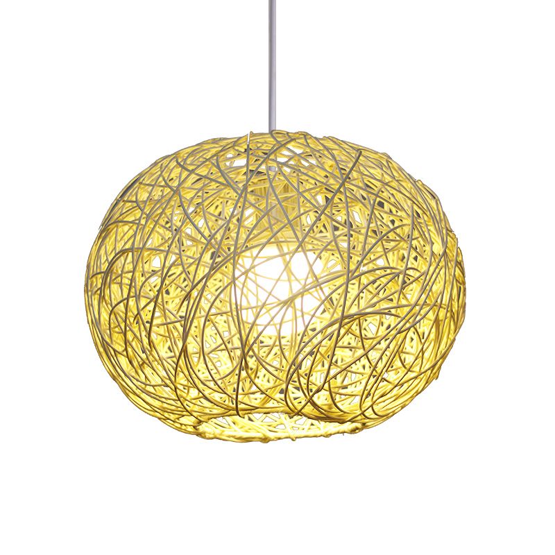 Illuminazione a sospensione sferica Bamboo asiatico 1 testa lampada sospensione del soffitto beige, largo 8 "/12"/14 "