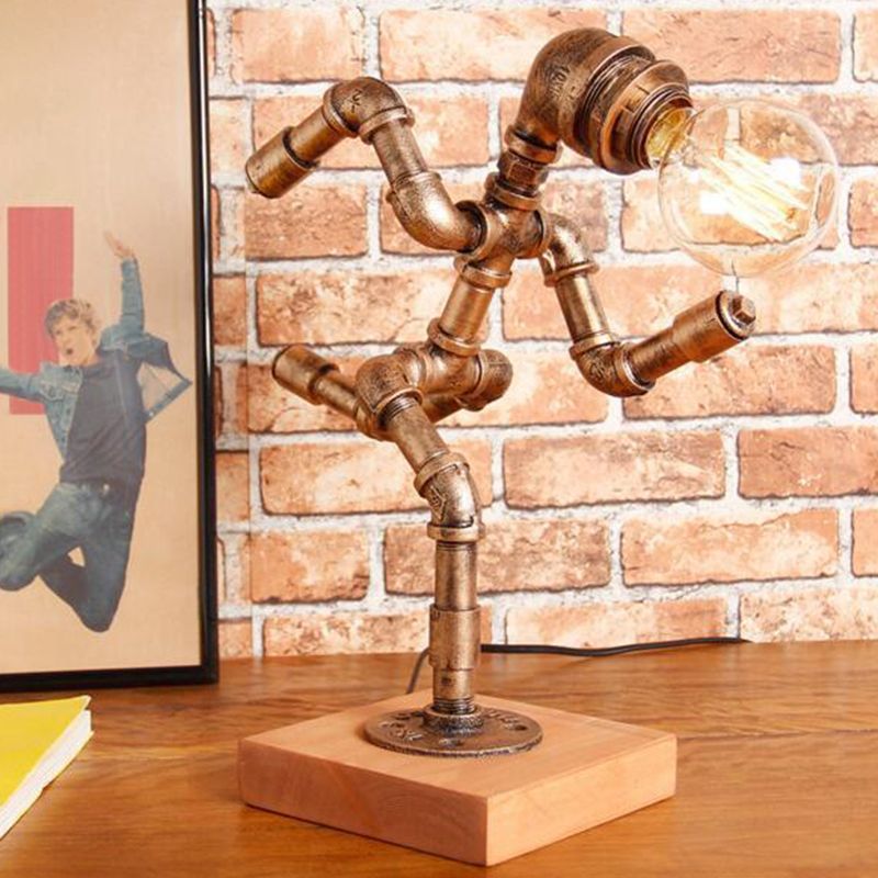 Bronze 1 Kopf Nachttisch Lampe Steampunk Eisenläufer geformtes Tischlicht für Schlafzimmer