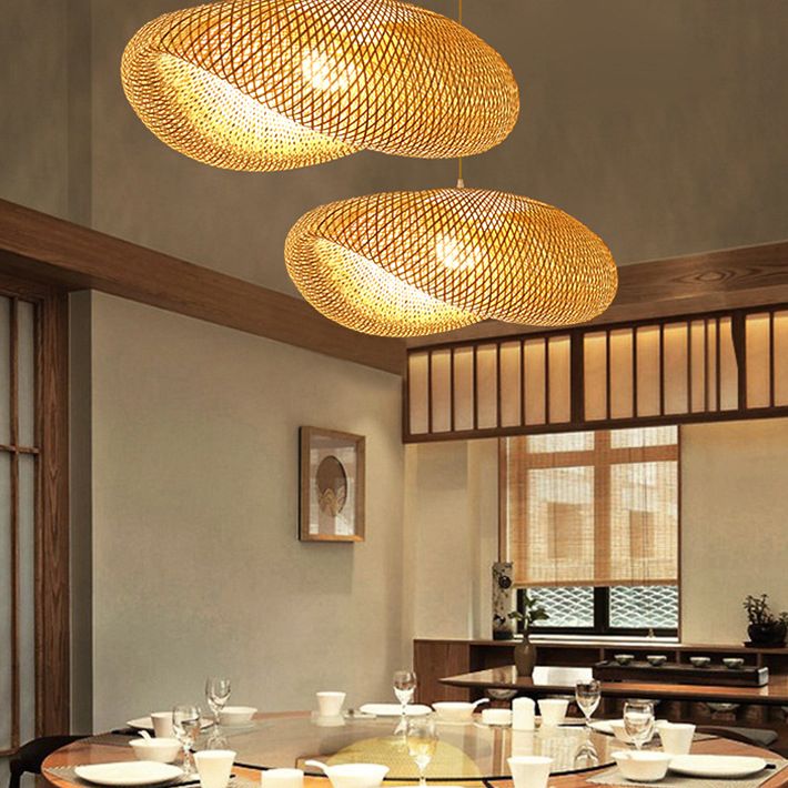 Asia Beige Pendant Light Fixture 1-Light Hanging Ceiling Light for Dining Room