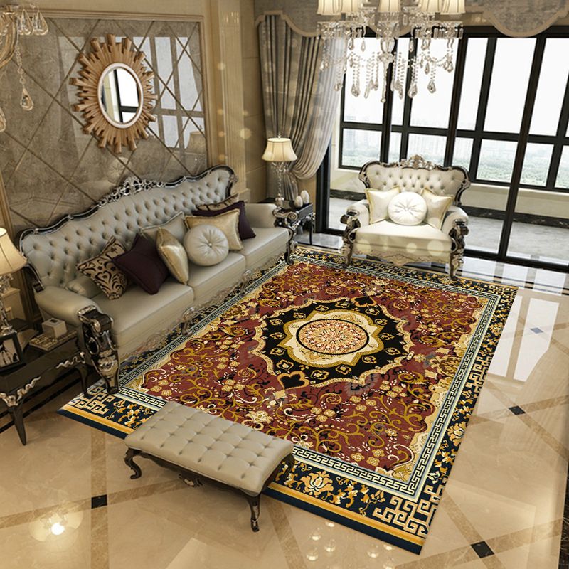 Victorian Medallion Printed Carpet Polyester Rug Stain Resistant Indoor Rug for Home Decoration