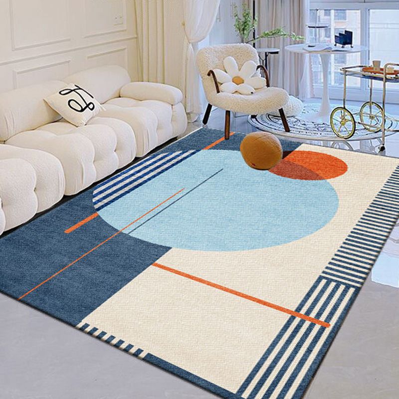 Blue Modern Rug Polyester Pattern Rug Stain Resistant Rug for Living Room