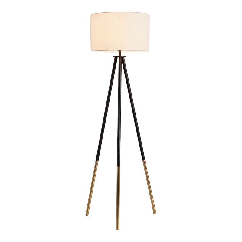 Metal Tripod Shaped Floor Light Simplicity 1-Bulb Living Room Standing Lamp with Drum Fabric Shade