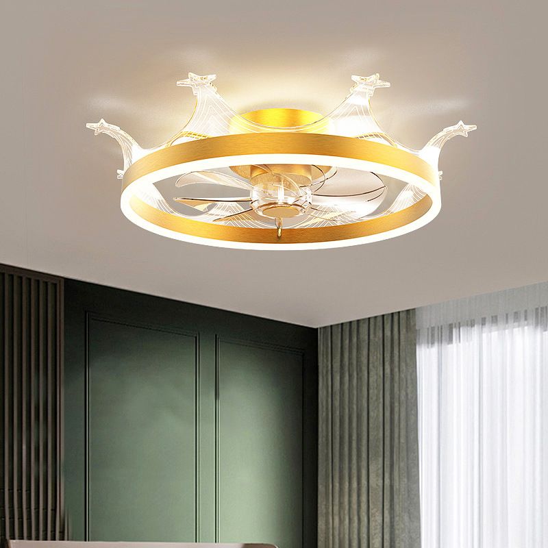 Polish Finish Ceiling Fan Modern 7-Blade Metallic Fan with Light for Living Room