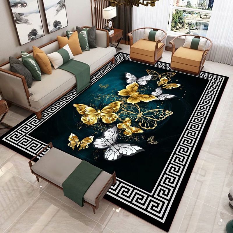 Nostalgia Fish Pattern Rug Dark Color Polyester Carpet Stain Resistant Indoor Rug for Home Decor