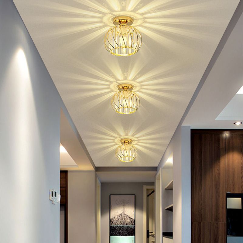 Modernism Ceiling Lighting Single Light Flush Mount Fixture with Crystal for Corridor