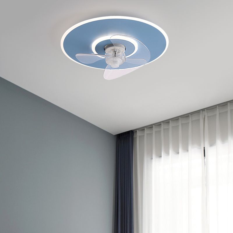 Macaron Round Flush Mount Ceiling Fan Lamp Acrylic Bedroom LED Semi Flush Light Fixture