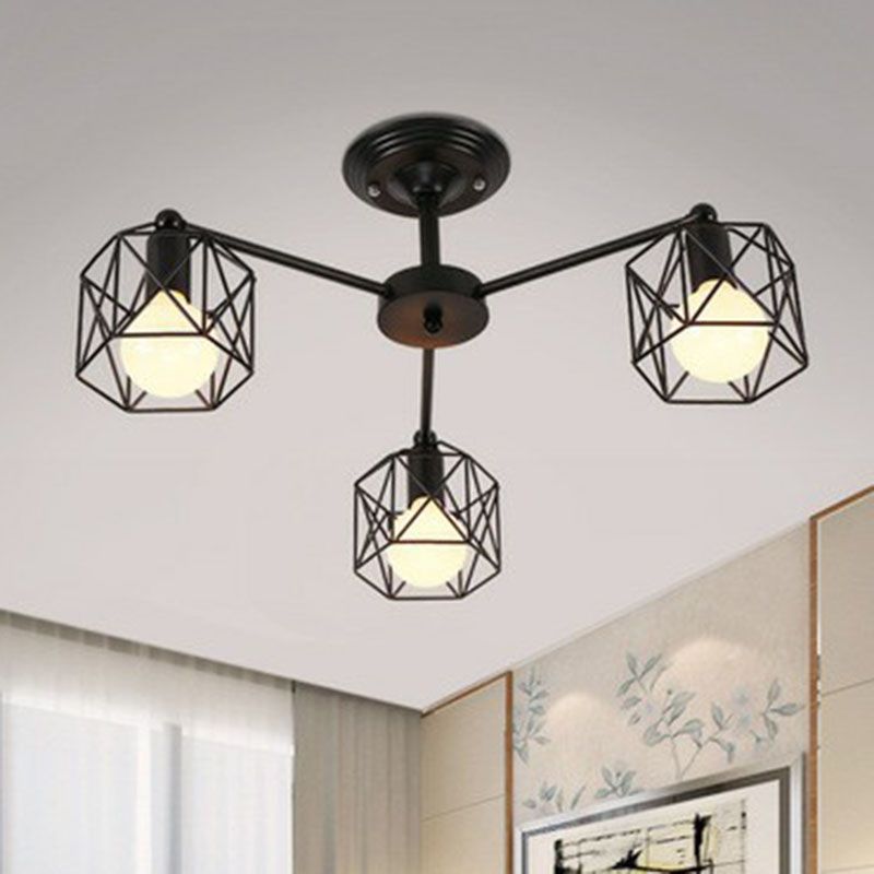 Iron Hexagonal Hexagonal Suspension Light Simplicity Shop Light Light in Black