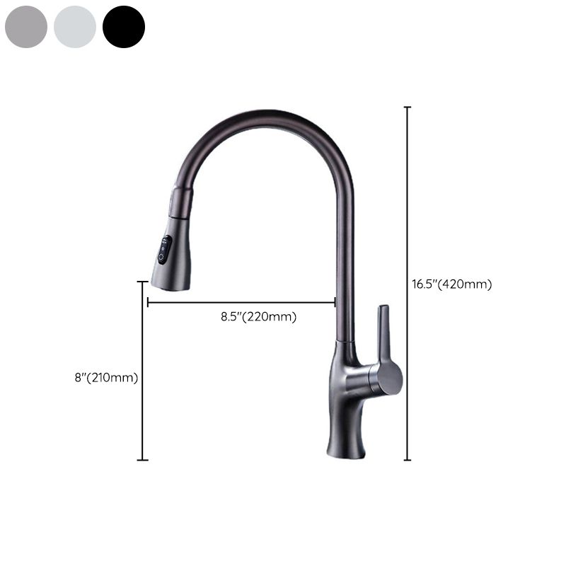 Contemporary Retractable Kitchen Faucet Copper Single Handle High Arc Kitchen Faucet