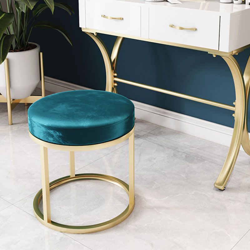 Glam Ottoman Velvet Tear Resistant Upholstered Solid Color Round Ottoman with Metal Legs