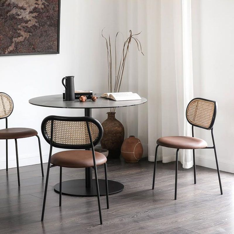 Industrial Style Open Back Side Armless Chairs Leather Dining Side Chairs