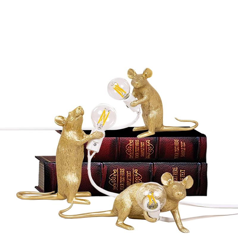 Gold Finish Mouse Small Table Light Decorative Single Resin Night Lamp for Bedroom