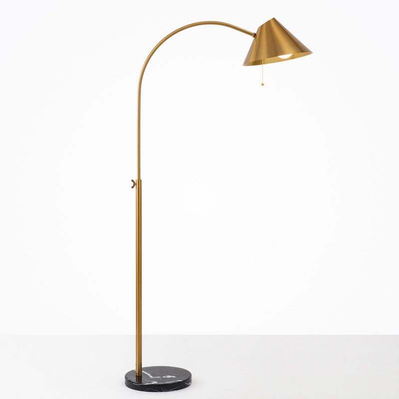 Gold Cone Adjustable Floor Reading Lamp Postmodern Single Metal Gooseneck Floor Light with Pull Chain