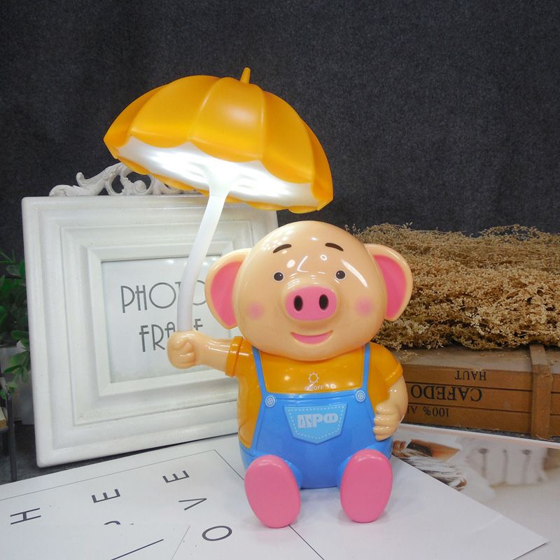 Luz de escritorio para paraguas para niños con piggy 1 cabeza de mesa de plástico para dormitorio infantil