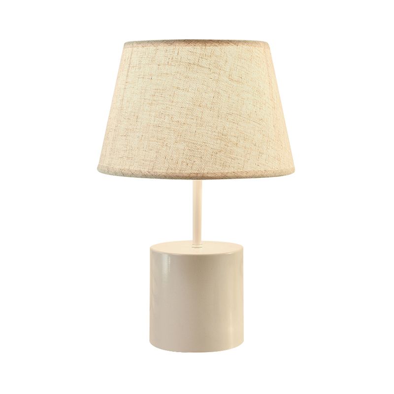 Fabric Conical Table Lamp Nordic 1 Head Flaxen Desk Light with Cylinder White Metallic Base