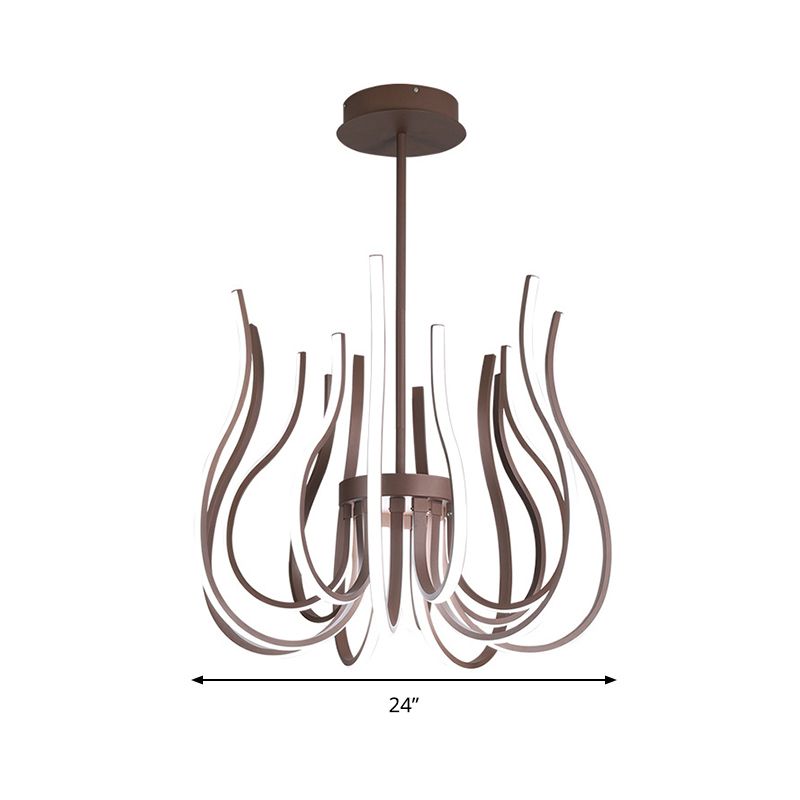 19"/24" Wide Curved Suspension Light Contemporary Metal Coffee LED Ceiling Chandelier