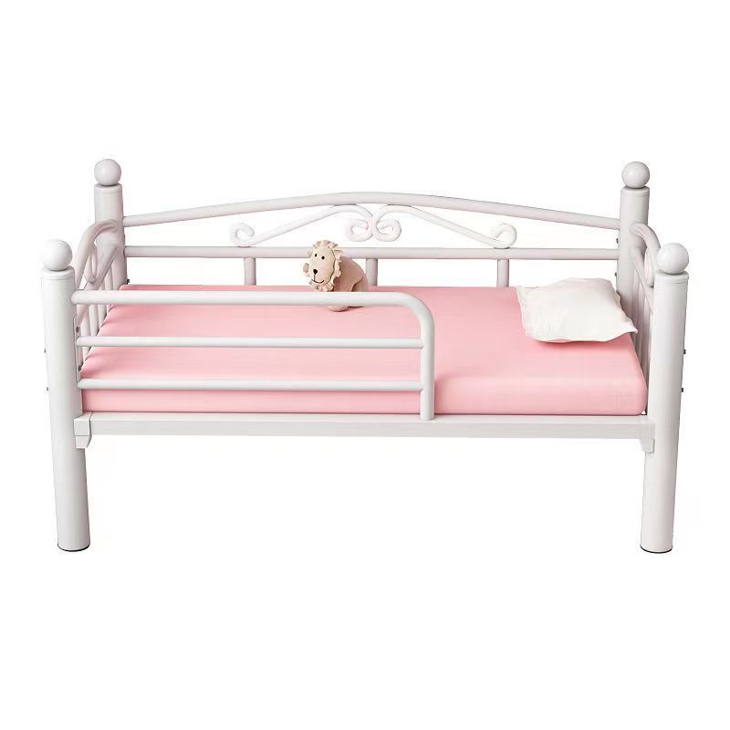 Metal Nursery Crib White Industrial Nursery Bed with Guardrail