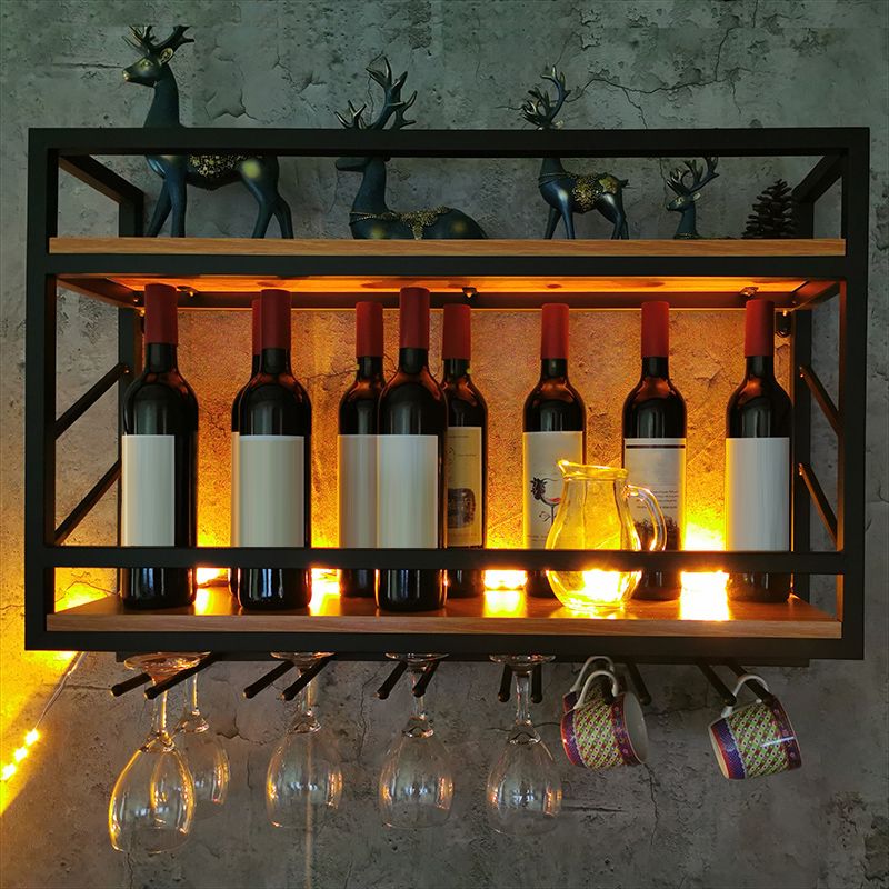 Wood and Metal Wall Mounted Wine Rack 8"W X 22"H 12-Bottle Wine Racks with Shelf