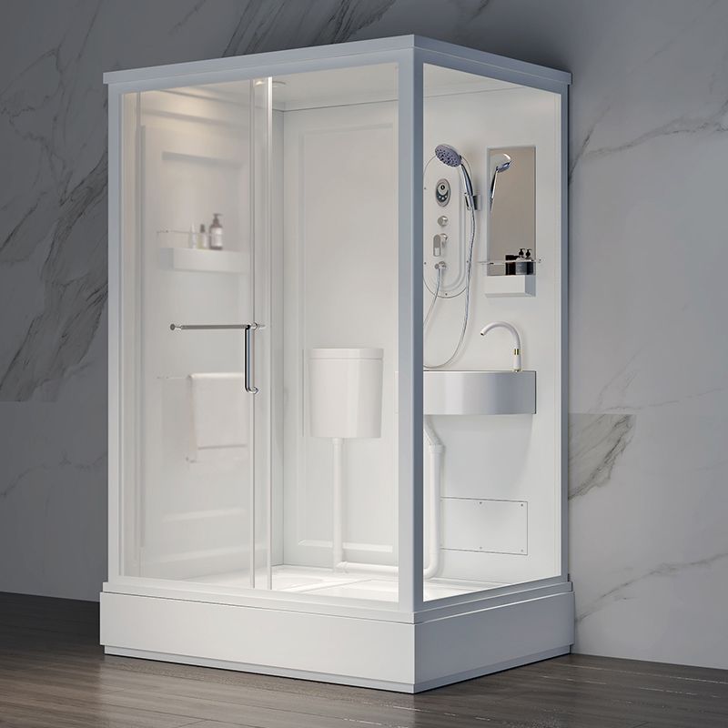 Contemporary Shower Stall Frosted Tempered Glass Rectangle Shower Stall with Ceiling