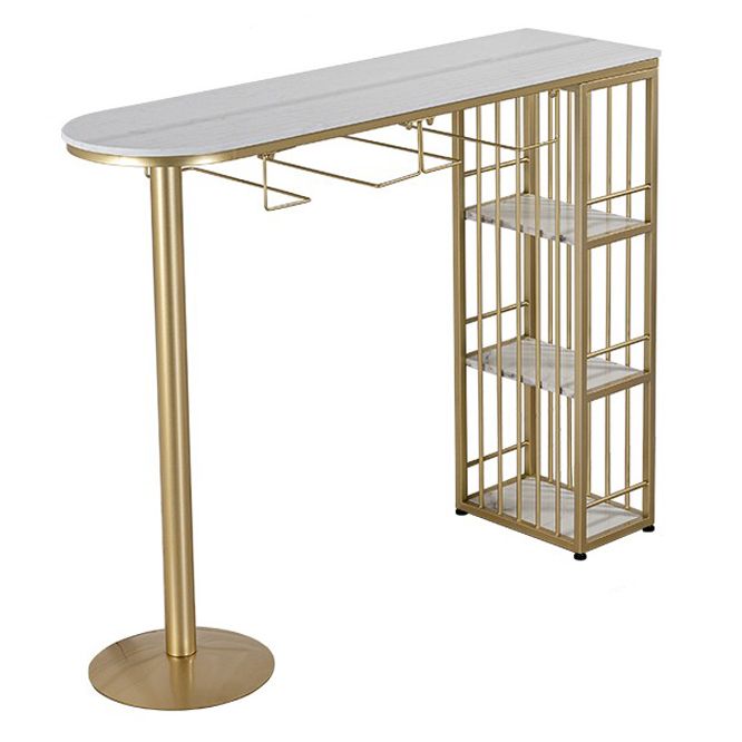 Glam Gold Iron Bistro Table White Stone Top Indoor Bar Dining Table with Shelf