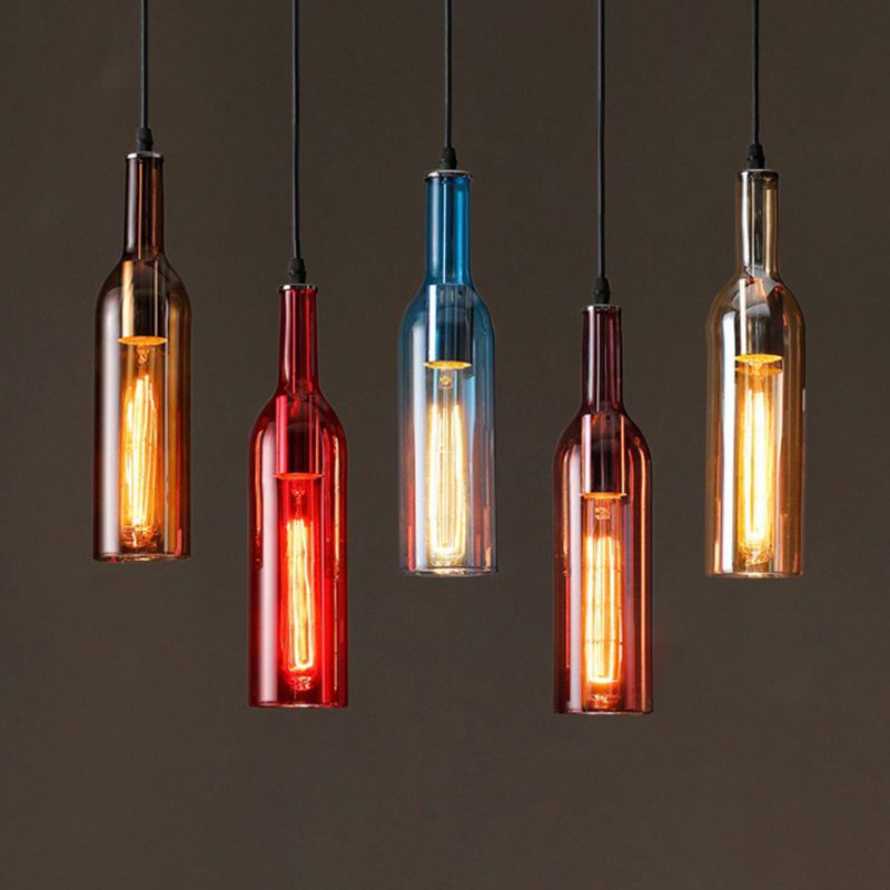 Art Deco Beer Bottle Shaped Ceiling Lighting Glass 1 Head Bistro Hanging Pendant Light