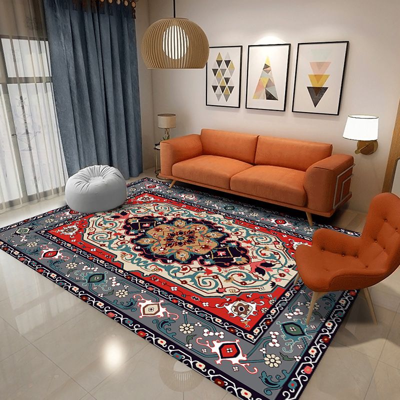Médaillon de tons rouges marocain Médaillon d'impression Tapis Polyester Anti-Slip Backing Carpet for Home Decor