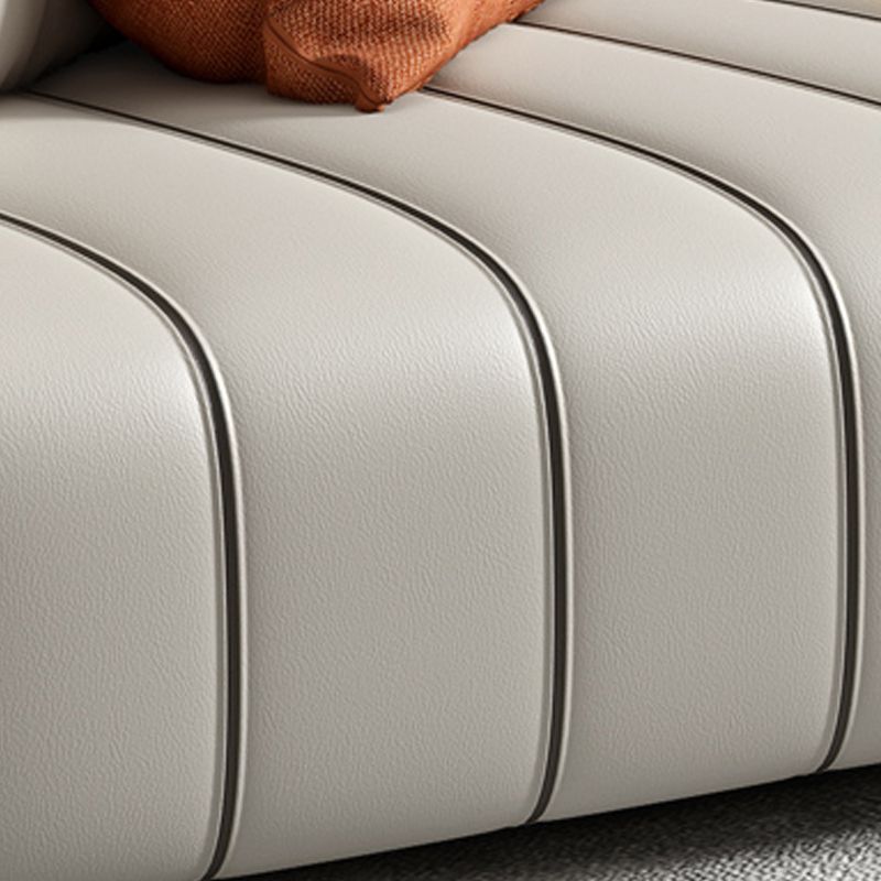 Modernistic Sofa Faux Leather Tufted Off-White Convertible Sofa for Living Room