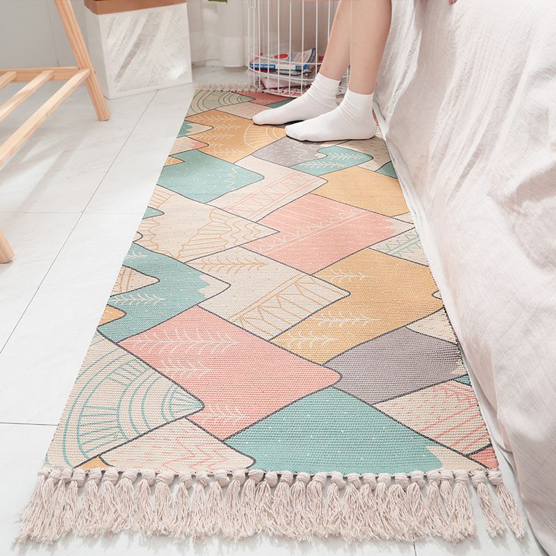 Bohemian Geometric Print Rug Multi Colored Cotton Indoor Rug Pet Friendly Easy Care Washable Area Carpet for Bedroom