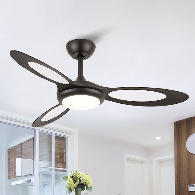 3 Blades LED Hangdoekventilator Verlichting Fixture Traditionele eetkamer Semi Montage verlichting met cirkel acrylschaduw