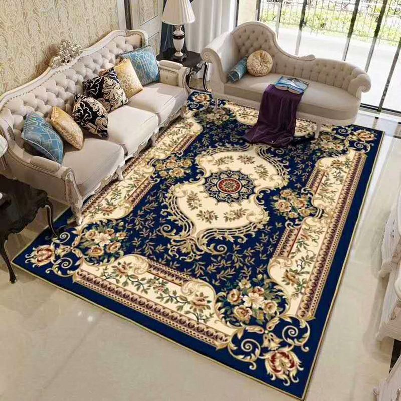 Traditional Rug Retro Medallion Print Carpet Polyester Stain Resistant Area Rug for Living Room