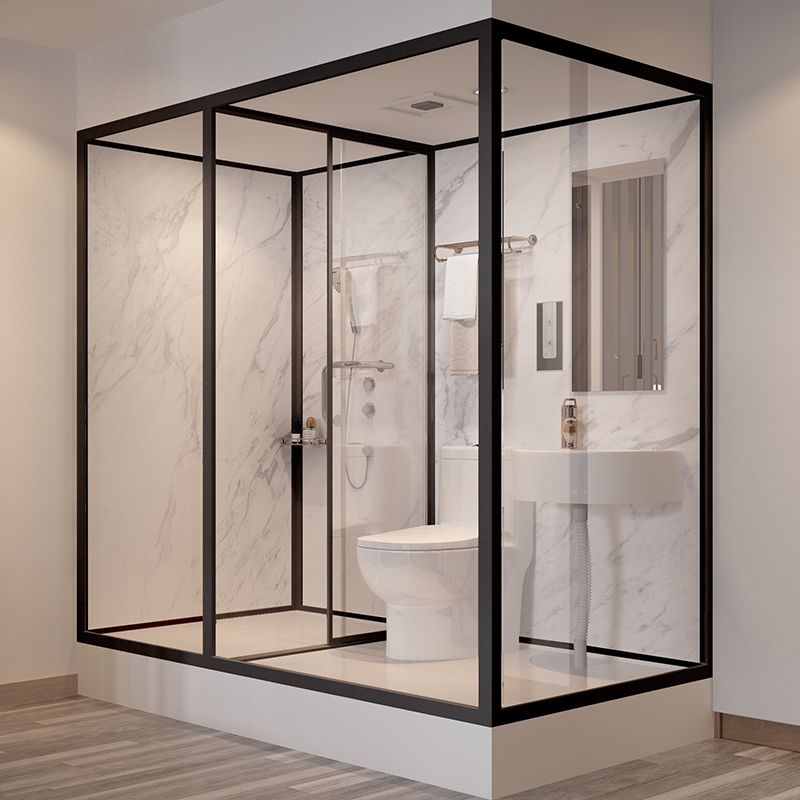 Single Sliding Shower Stall Rectangle Shower Stall with Rain Shower and Light