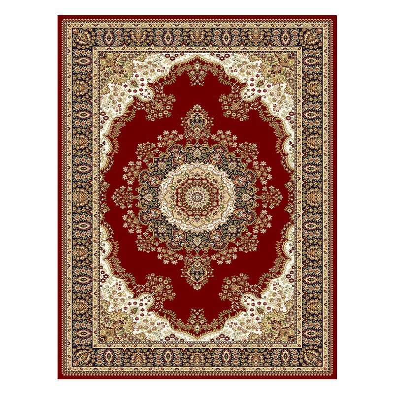 Tapis traditionnel rouge Médaillon Imprimé Polyester Area Tapis Tapis résistant aux taches pour décoration intérieure