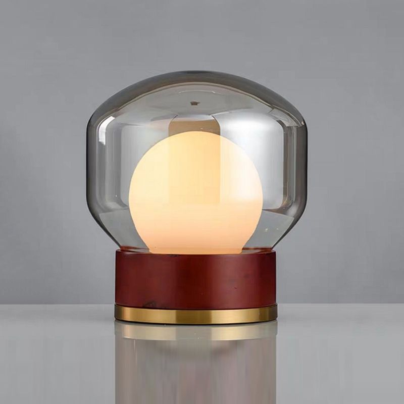 Moderner Glas Tischlicht moderner Globe 1-Licht-Schlafzimmer Nachttischlampe mit Holzbasis