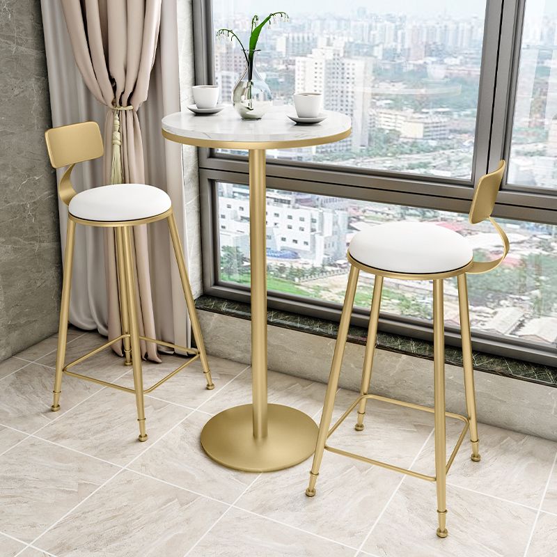 Round and Square Glam Style Bar Table in Faux Marble and Metal Milk Tea Shop Bar Table