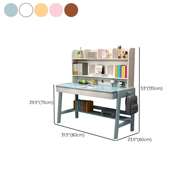 Contemporary Student Table with Side Storage Hook and Storage Shelves