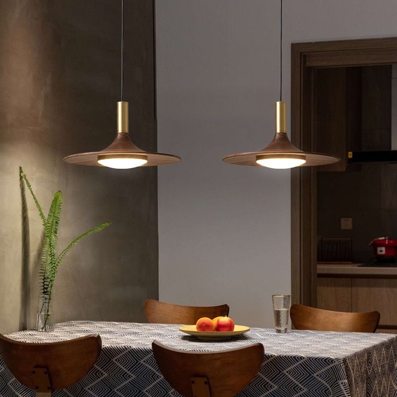 Contemporary LED Hanging Light Wooden Pendent Light for Living Room Bedroom