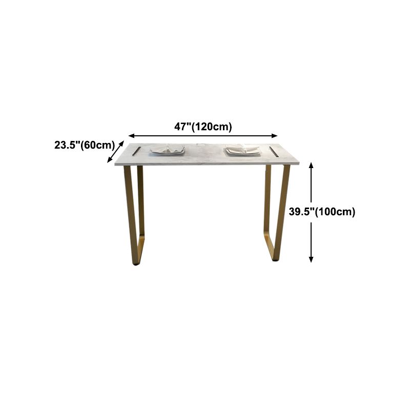 Glam Rectangle Faux Marble Pub Bar Table Indoor Metal Bar Dining Table with Sled Pedestal