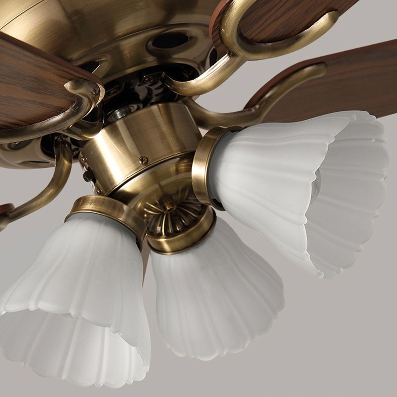 Nordic Style Ceiling Fan Lamp Brown Ceiling Fan Light with Glass Shade for Bedroom