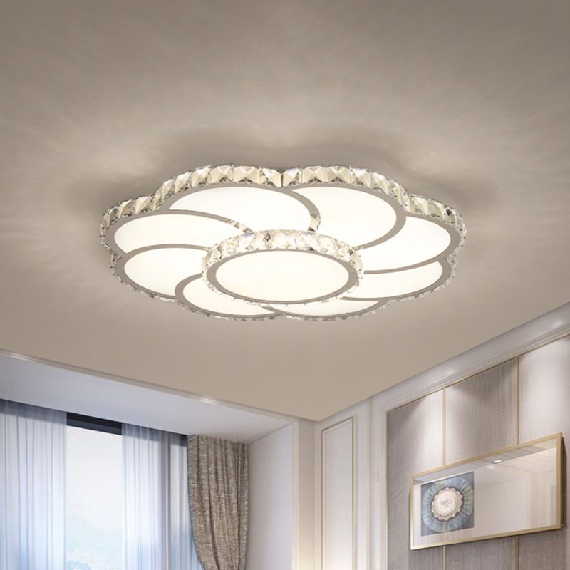 Beveled Crystal Floral Ceiling Flush Minimalist 18"/23.5" Wide Flush Mount Lamp in Chrome, Warm/White Light