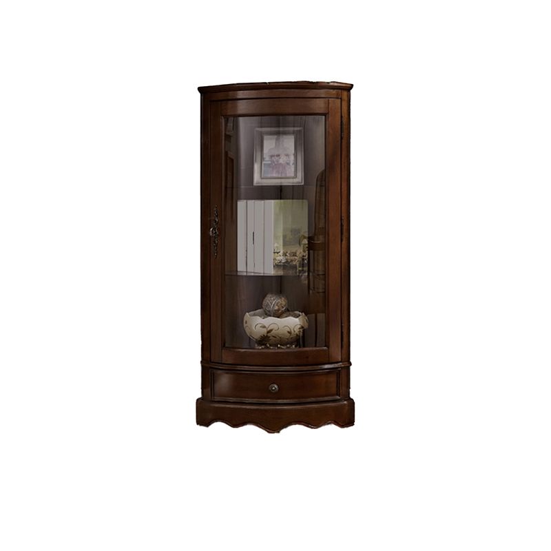 Mid-Century Modern Accent Cabinet Rubberwood Cabinet with Glass Paned