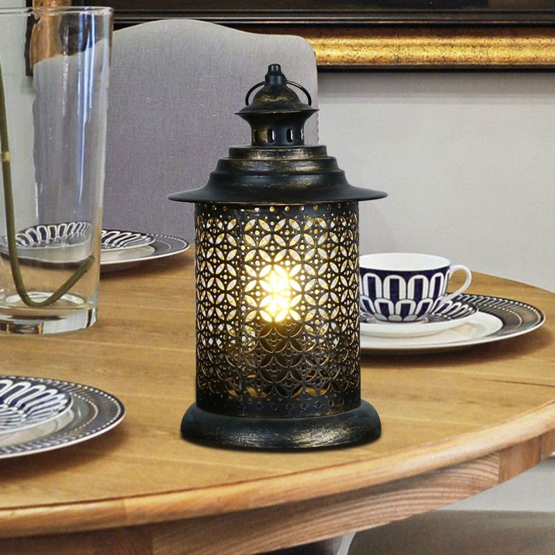 5"/6.5" Wide 1 Head Candlestick Light Antiqued Hollowed Out Metal Nightstand Lamp in Black