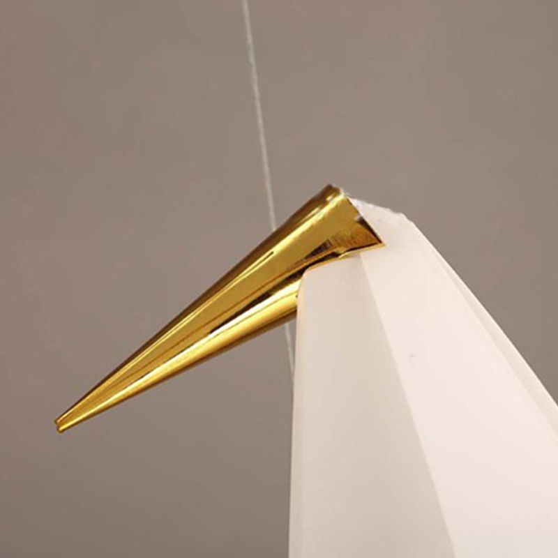 White Bird Shade Chandelier Light Fixture Modernism Style 6-Lights Plastic Hanging Lamp in Gold Finish