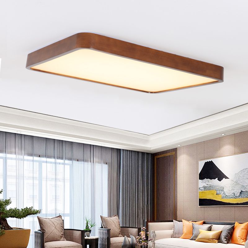 Modern Wood Flush Mount Geometric Shape Ceiling Light with Acrylic Shade for Bedroom