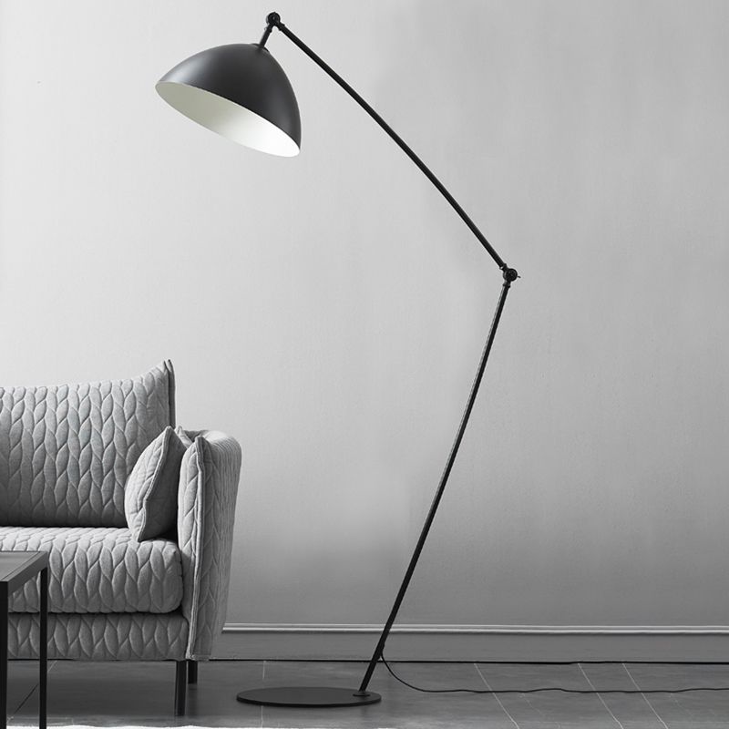 1 Head Bowl Floor Standing Light Industrial Black Metal Floor Lamp with 2-Joint Swing Arm