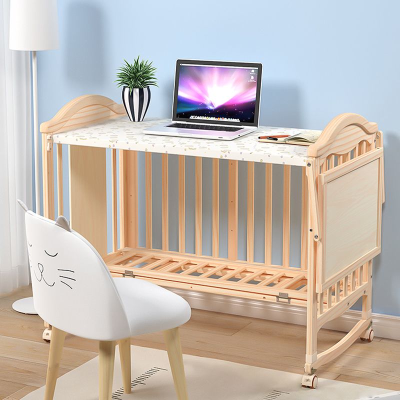 Contemporary 3-in-1 Solid Wood Convertible Baby Bed with Wheels