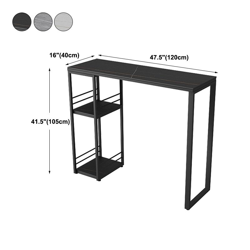 Industrial Black Iron Bar Dining Table with Stone Top Rectangle Indoor Bistro Table